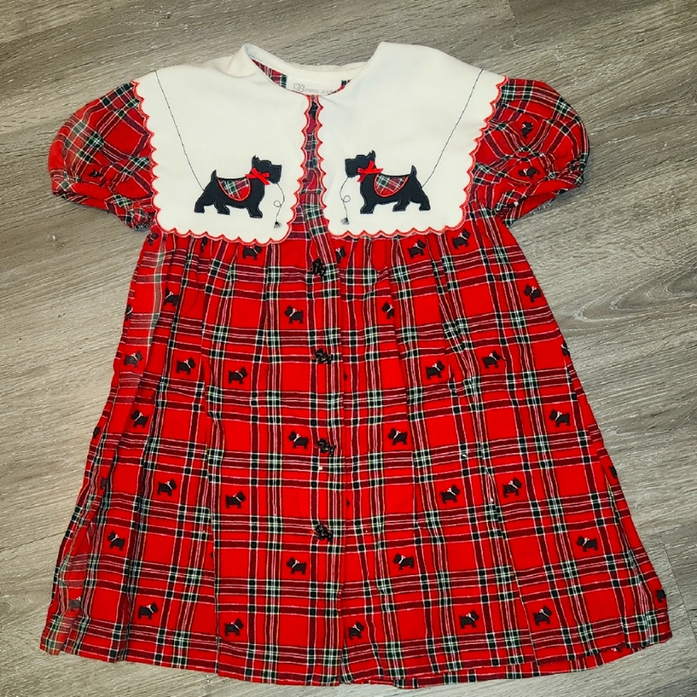 Vintage Bonnie Jean Red Plaid Dress with Black Accents
